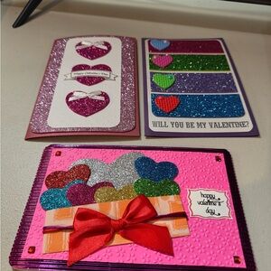 Valentine's Day Glitter Heart Cards Set